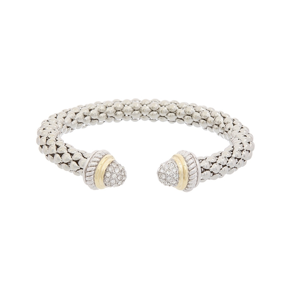 Two-Tone Silver and Gold Pave Cuff Bracelet